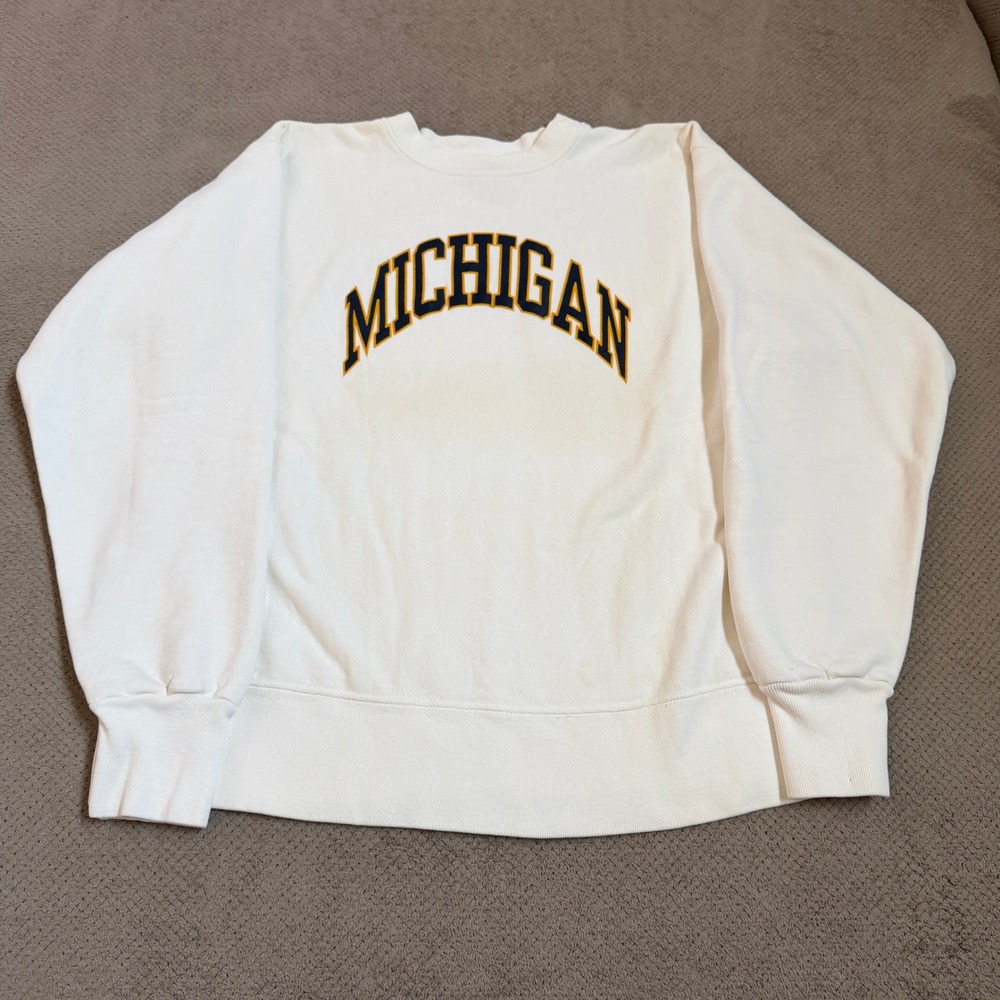 Vintage 1990s Soffe Super Sweats Michigan Wolverines Crewneck White Mens L USA